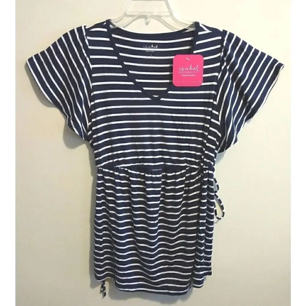 Isabel Maternity Women's Black White Short Sleeve Drawstring Top Size Medium